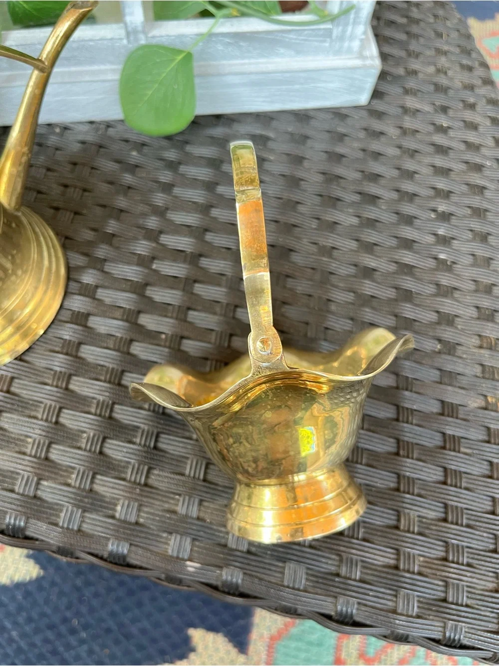 Brass Watering Can and Floral Bowl Set - Golden Brass Décor